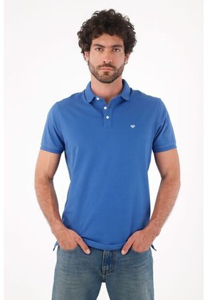 Tennis Polo Para Hombre De Algodón Azul Royal Fit Clásico Con Mini Bordado