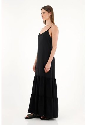 Tennis Vestido Largo Negro Con Tiras Graduales Para Mujer