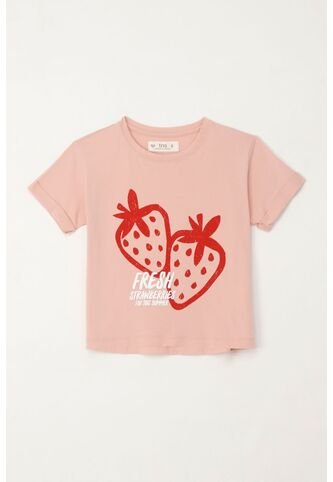 Camiseta Básica Estampada Rosada Para Niña Tennis