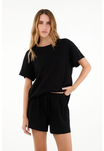 Pijama De Short Negra Para Mujer