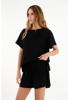 Pijama De Short Negra Para Mujer