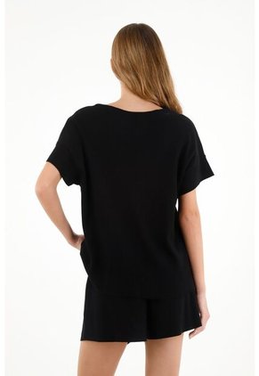 Pijama De Short Negra Para Mujer