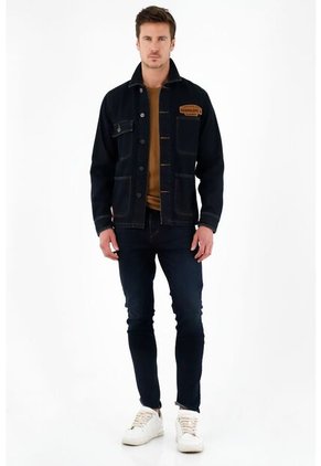 Tennis Abrigo Azul Con Bolsillos De Parche Para Hombre