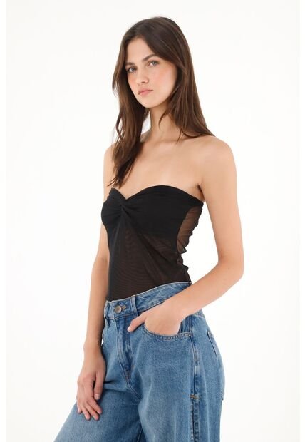 Tennis Camiseta Strapless En Malla Negra Para Mujer