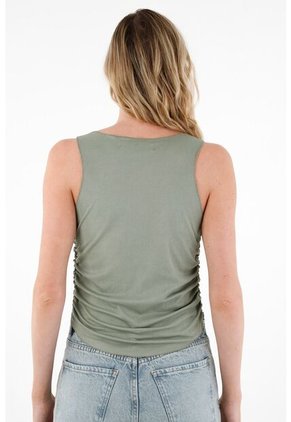 Camiseta Verde Con Recogido En Costados Para Mujer