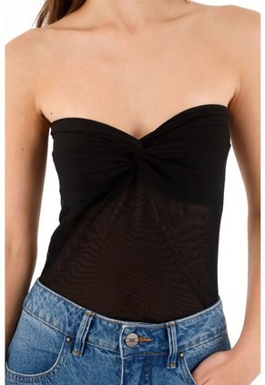 Tennis Camiseta Strapless En Malla Negra Para Mujer