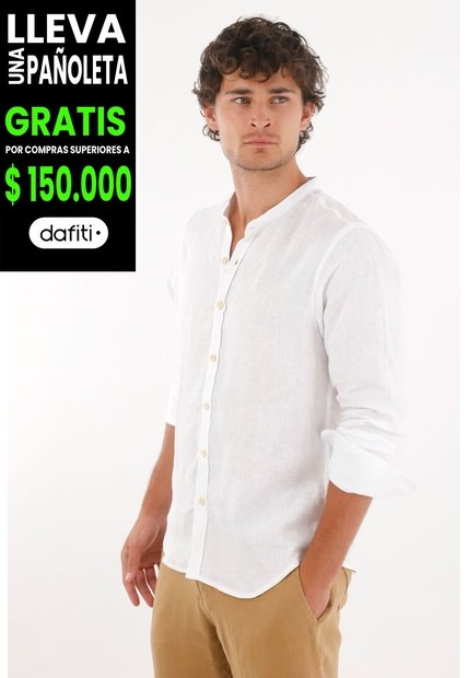 Tennis Camisa En 100% Lino Blanca Con Detalle Fruncido Para Hombre