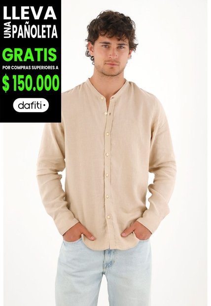 Tennis Camisa En 100% Lino Café Con Diseño Limpio Para Hombre Con Acabado único