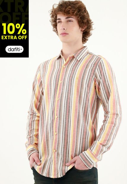 Camisa Cuello Francés A Rayas Para Hombre