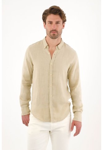 Camisa En 100% Lino Manga Larga Verde Para Hombre Tennis