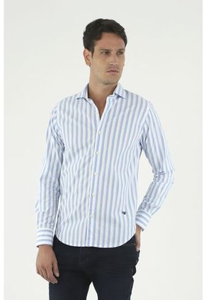 Camisa De Rayas Azules Para Hombre