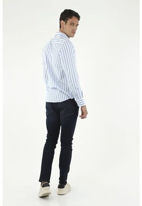 Camisa De Rayas Azules Para Hombre