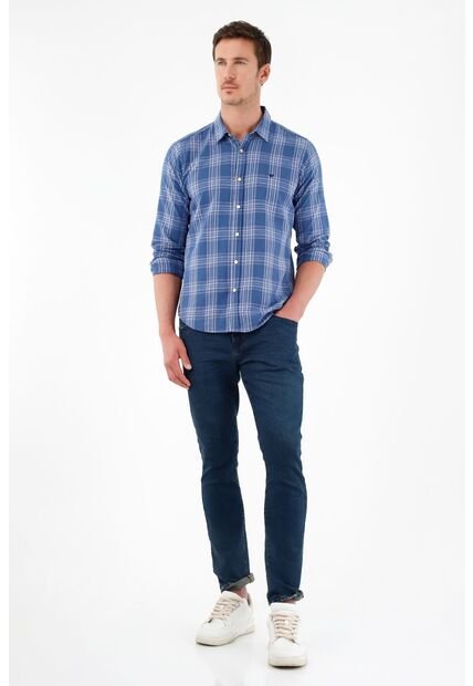 Tennis Camisa Con Diseño A Cuadros Azul Para Hombre