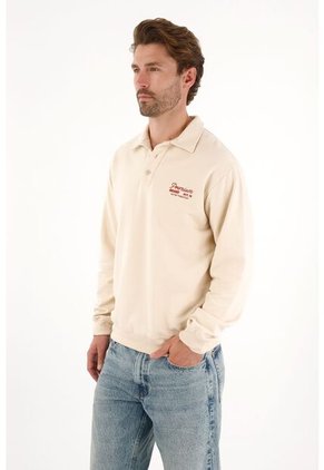 Tennis Buzo Tipo Polo Con Mini Estampado Crudo Para Hombre