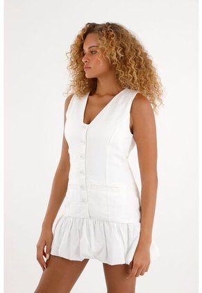 Tennis Vestido Blanco Corto Con Botones Para Mujer