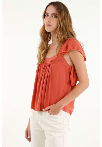 Tennis Camisa Naranja De Escote Recto En Chalis Para Mujer