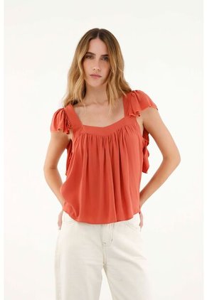 Tennis Camisa Naranja De Escote Recto En Chalis Para Mujer