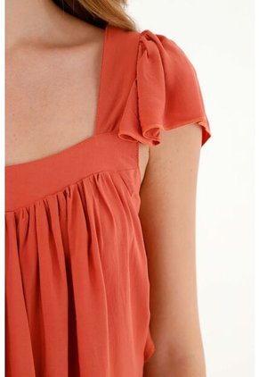 Tennis Camisa Naranja De Escote Recto En Chalis Para Mujer