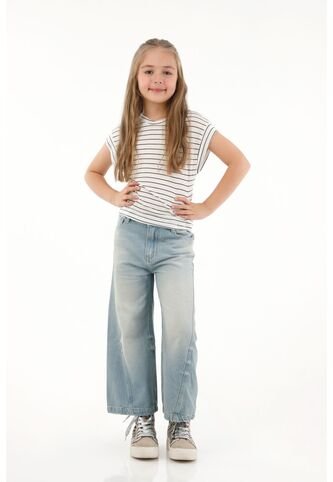 Jean Wide Leg Tono Claro Con Cortes En Costados Para Niña Tennis