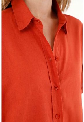Camisa Naranja Cuello Clásico Para Mujer