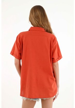 Camisa Naranja Cuello Clásico Para Mujer