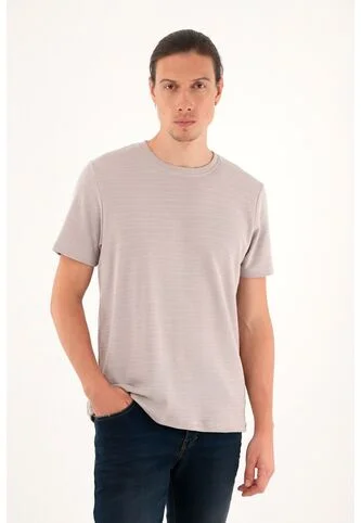 Camiseta Manga Corta De Tela Con Textura Café Para Hombre Tennis