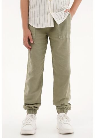 Pantalón Jogger Verde En Apariencia Lino Para Niño Tennis