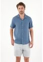Tennis Camisa Manga Corta En 100% Lino Azul Para Hombre de Tennis