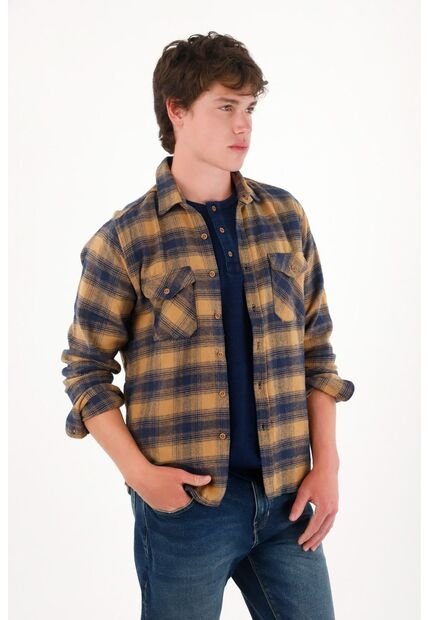 Camisa Manga Larga Con Diseño A Cuadros Multicolor Para Hombre