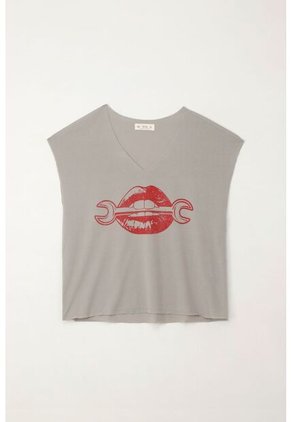 Tennis Camiseta Básica Estampada Manga Corta Gris Para Mujer