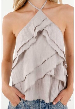 Tennis Camisa Con Boleros Y Detalles De Brillo Gris Para Mujer