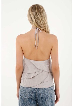 Tennis Camisa Con Boleros Y Detalles De Brillo Gris Para Mujer