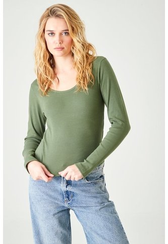 Tennis Camiseta Slim Fit Manga Larga En Algodón Verde Para Mujer Tennis