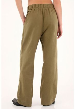 Pantalón Verde Recto Estampado En Bota Para Mujer