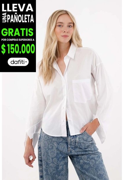 Tennis Camisa Manga Larga Con Bolsillo Blanca Para Mujer