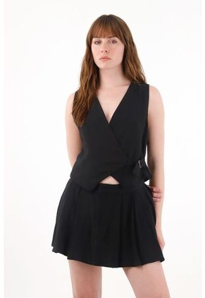 Tennis Falda Corta Con Tablas Negra Para Mujer