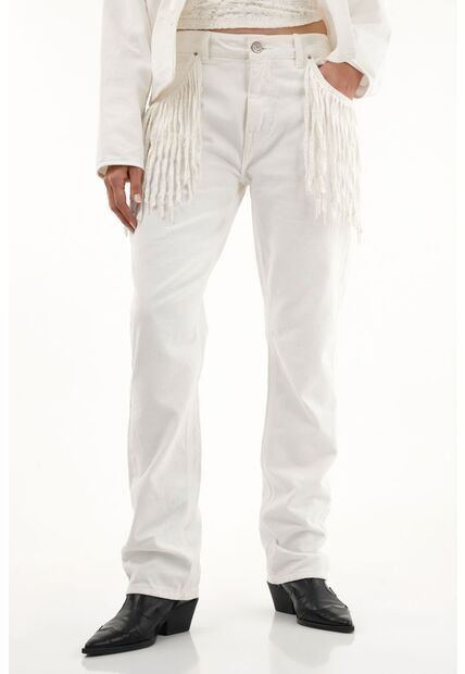 Tennis Jean Recto Tiro Alto Con Flecos Para Mujer