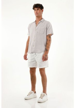 Tennis Camisa Gris Manga Corta En 100% Lino Para Hombre