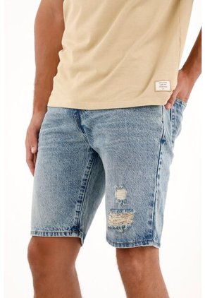 Tennis Bermuda En Denim Con Rotos Azul Para Hombre