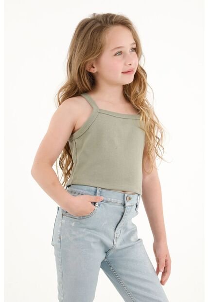 Camiseta Crop Verde En Rib Para Niña