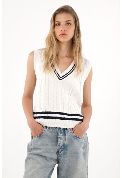 Tennis Chaleco Crudo Tejido Con Diseño A Rayas Para Mujer