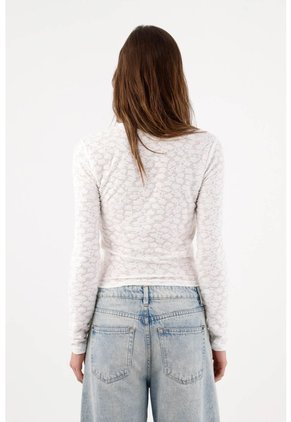 Tennis Camiseta Slim Con Textura Floral Translúcida De Poliéster Blanco Para Mujer