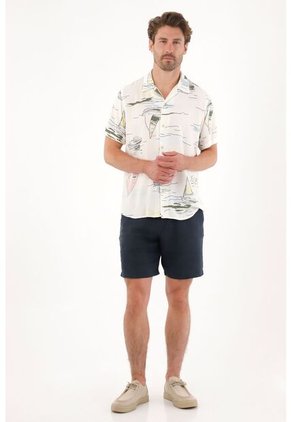 Tennis Camisa Tipo Bowling Con Print De Veleros Para Hombre