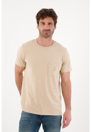 Tennis Camiseta Básica Con Bolsillo Y Estampado Café Para Hombre