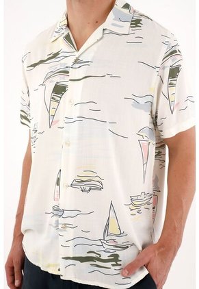 Tennis Camisa Tipo Bowling Con Print De Veleros Para Hombre