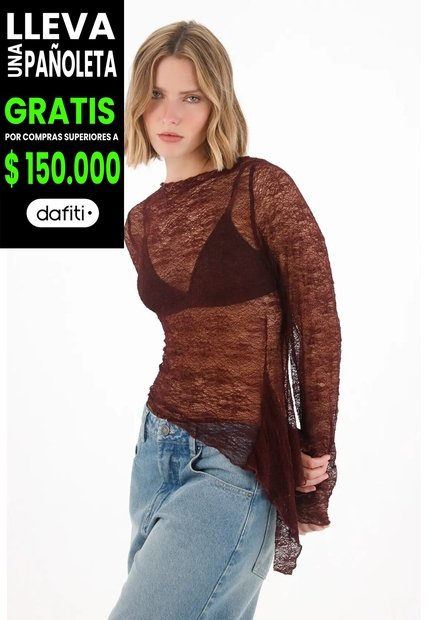 Tennis Camiseta Manga Larga En Tela Tipo Blonda Roja Para Mujer