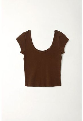 Tennis Camiseta En Rib Ajustada Café Para Mujer