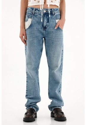 Tennis Jean Recto Tiro Alto Azul Para Mujer