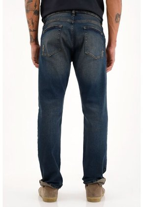 Tennis Jean Recto Tiro Medio Azul Con Realce En Las Costuras Para Hombre