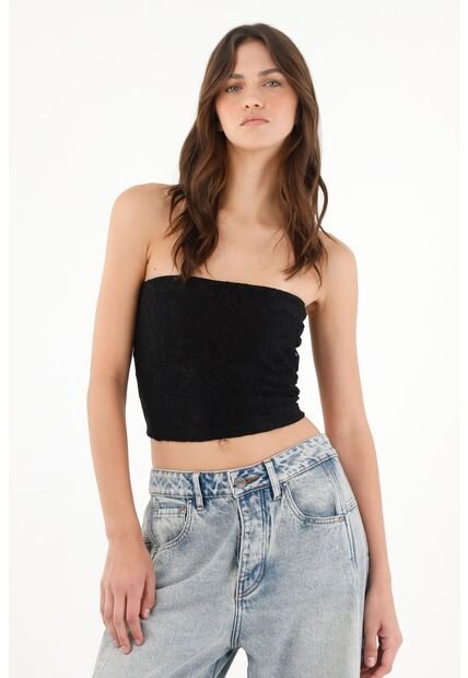 Tennis Crop Strapless En Encaje Negro Para Mujer